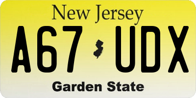 NJ license plate A67UDX