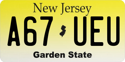 NJ license plate A67UEU