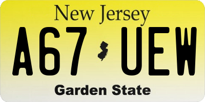 NJ license plate A67UEW
