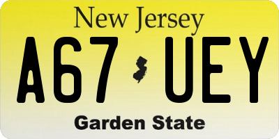 NJ license plate A67UEY