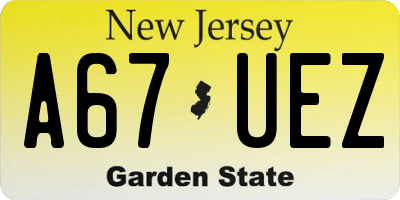 NJ license plate A67UEZ