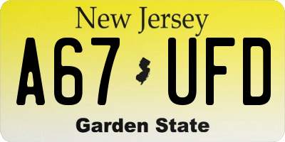 NJ license plate A67UFD