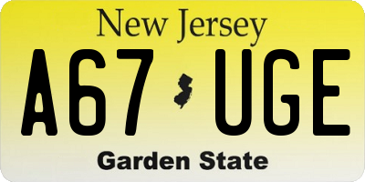 NJ license plate A67UGE