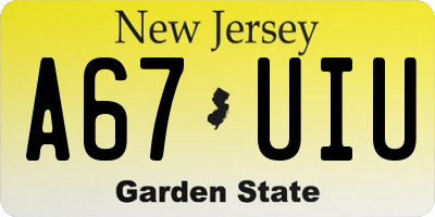 NJ license plate A67UIU