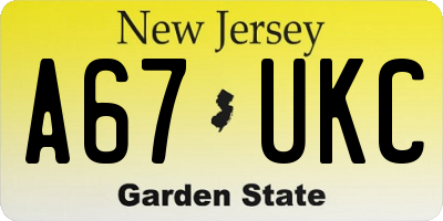NJ license plate A67UKC