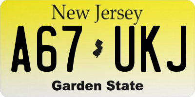 NJ license plate A67UKJ