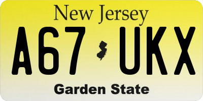 NJ license plate A67UKX