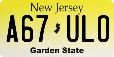 NJ license plate A67ULO