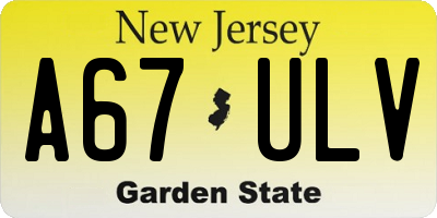 NJ license plate A67ULV
