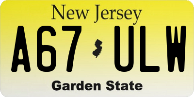 NJ license plate A67ULW