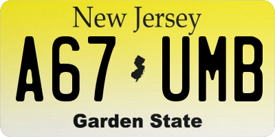 NJ license plate A67UMB