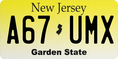NJ license plate A67UMX