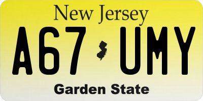 NJ license plate A67UMY