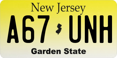 NJ license plate A67UNH