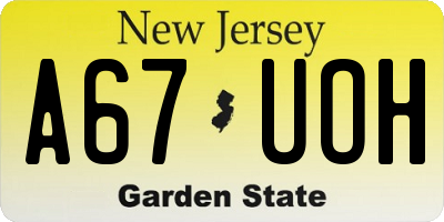 NJ license plate A67UOH