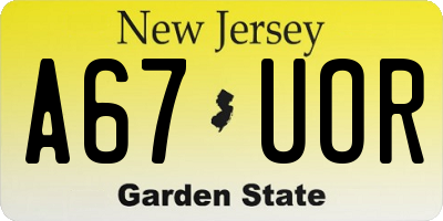 NJ license plate A67UOR