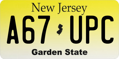 NJ license plate A67UPC