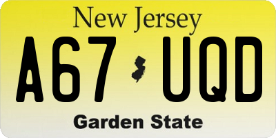 NJ license plate A67UQD