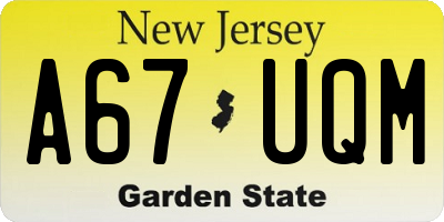 NJ license plate A67UQM