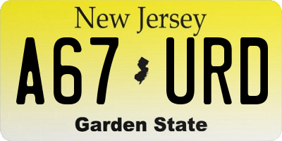 NJ license plate A67URD