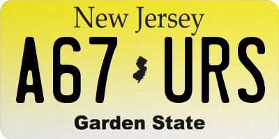 NJ license plate A67URS