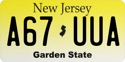 NJ license plate A67UUA