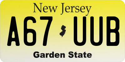 NJ license plate A67UUB