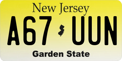 NJ license plate A67UUN