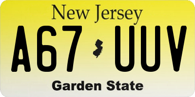 NJ license plate A67UUV