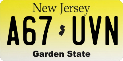 NJ license plate A67UVN