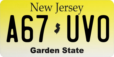 NJ license plate A67UVO