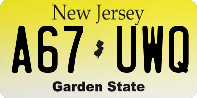 NJ license plate A67UWQ