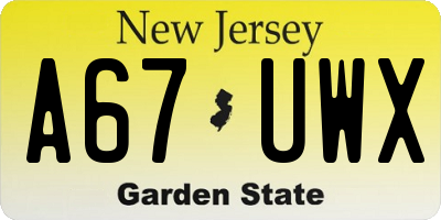 NJ license plate A67UWX
