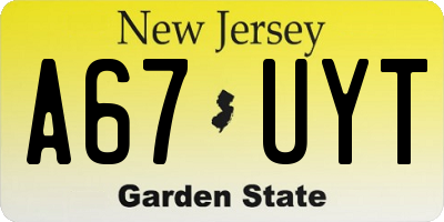 NJ license plate A67UYT
