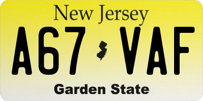 NJ license plate A67VAF