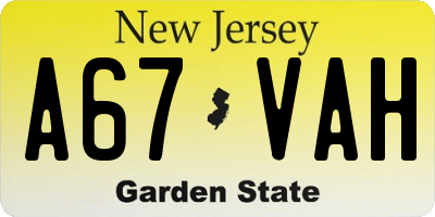 NJ license plate A67VAH