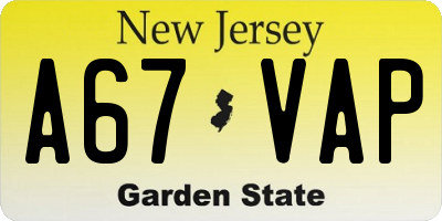 NJ license plate A67VAP