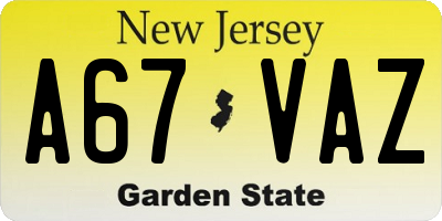 NJ license plate A67VAZ