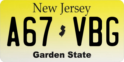 NJ license plate A67VBG