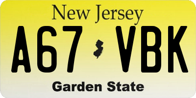 NJ license plate A67VBK