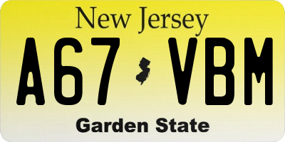 NJ license plate A67VBM