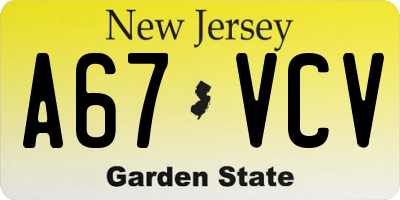 NJ license plate A67VCV