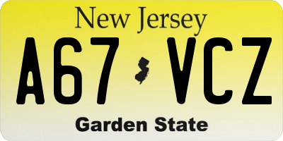 NJ license plate A67VCZ