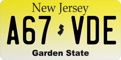 NJ license plate A67VDE