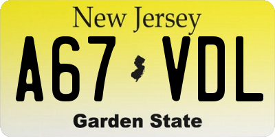 NJ license plate A67VDL