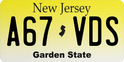 NJ license plate A67VDS