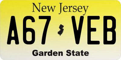 NJ license plate A67VEB
