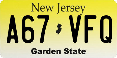 NJ license plate A67VFQ