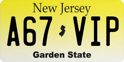 NJ license plate A67VIP