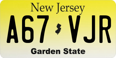NJ license plate A67VJR